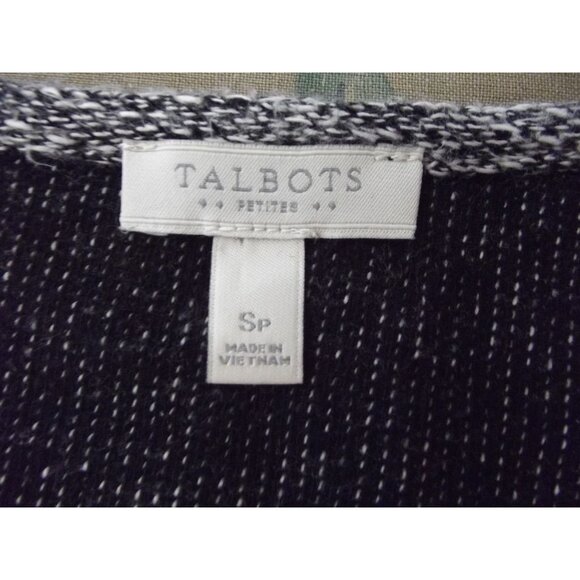 Talbots Sweater Womens Size SP Black White Woven Knit pockets shirttail tunic PS - Picture 3 of 14